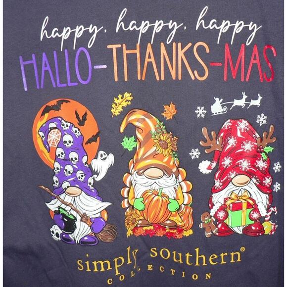 Simply Southern Kids Happy Everything Gnomes Long Sleeve Crew TShirt Navy LG $26 - Picture 1 of 4